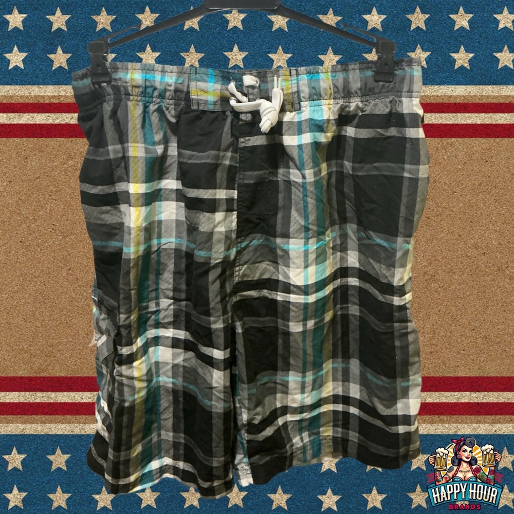 NBN Gear Men's Plaid  Drawstring Swimming Trunks Size XL